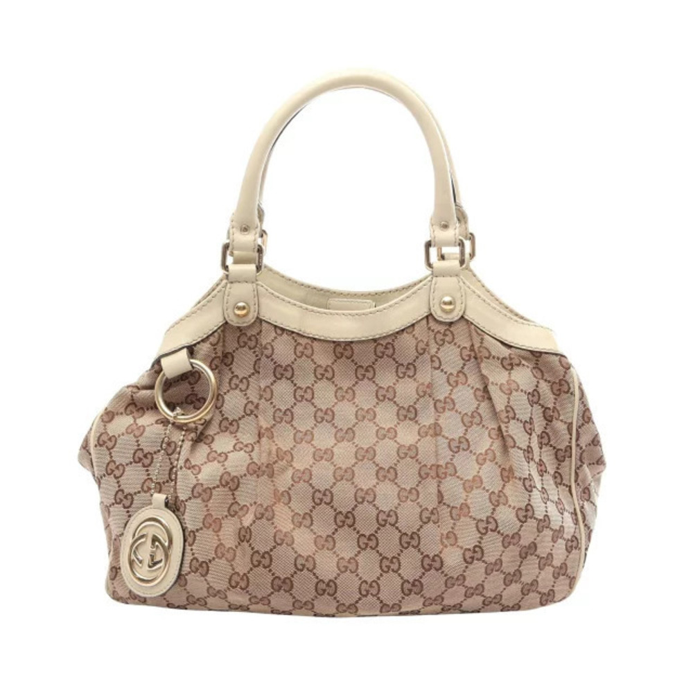 Gucci Sukey GG Canvas Handbag Leather Beige Cream Ivory White